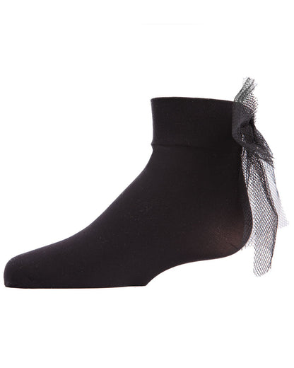 Microfiber Tulle Bow Anklet Socks : Color: Black
