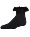 Faux-Fur Cuff Cotton Blend Anklet Socks : Color: Black
