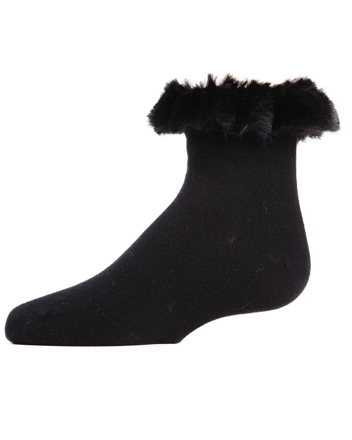 Faux-Fur Cuff Cotton Blend Anklet Socks : Color: Black