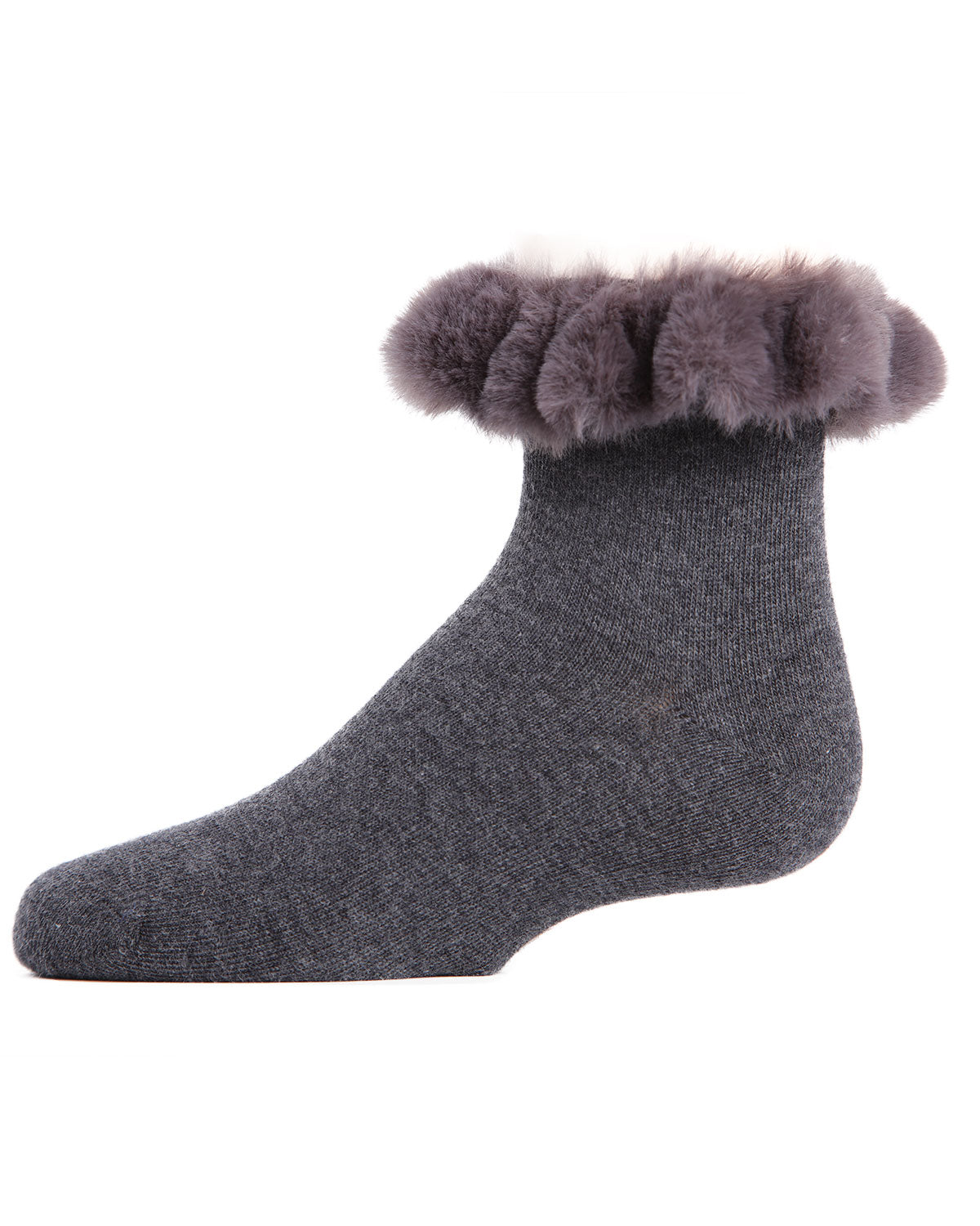 Faux-Fur Cuff Cotton Blend Anklet Socks : Color: Charcoal