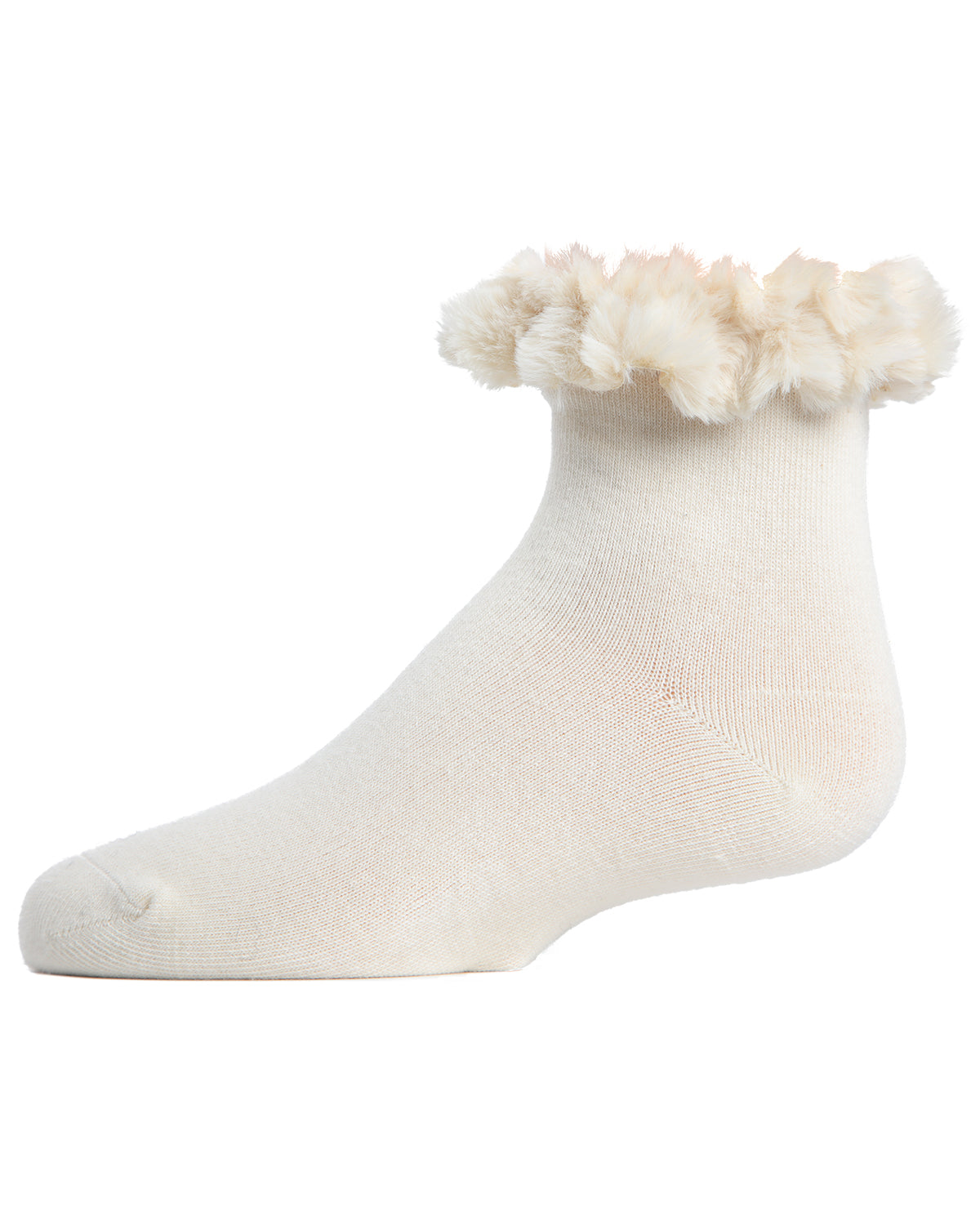 Faux-Fur Cuff Cotton Blend Anklet Socks : Color: Winter White