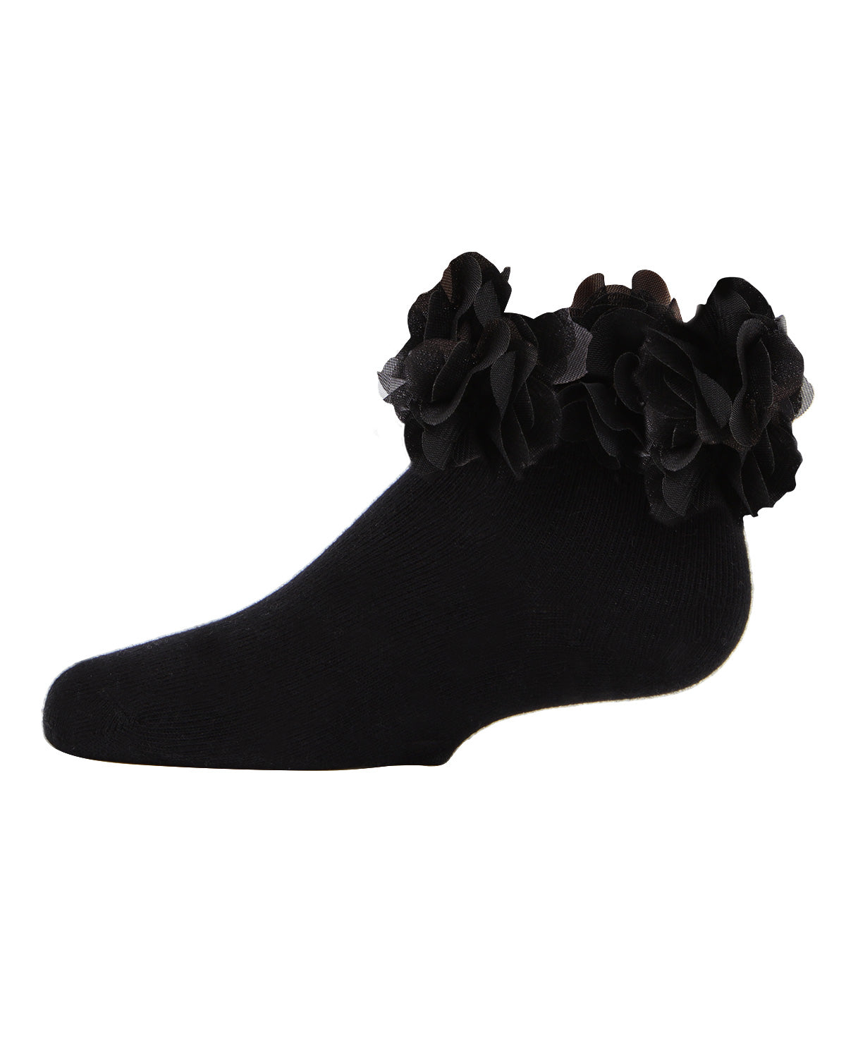 Girls' Floral Halo Cotton Anklet Socks : Color: Black
