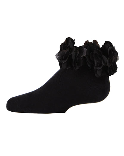 Girls' Floral Halo Cotton Anklet Socks : Color: Black