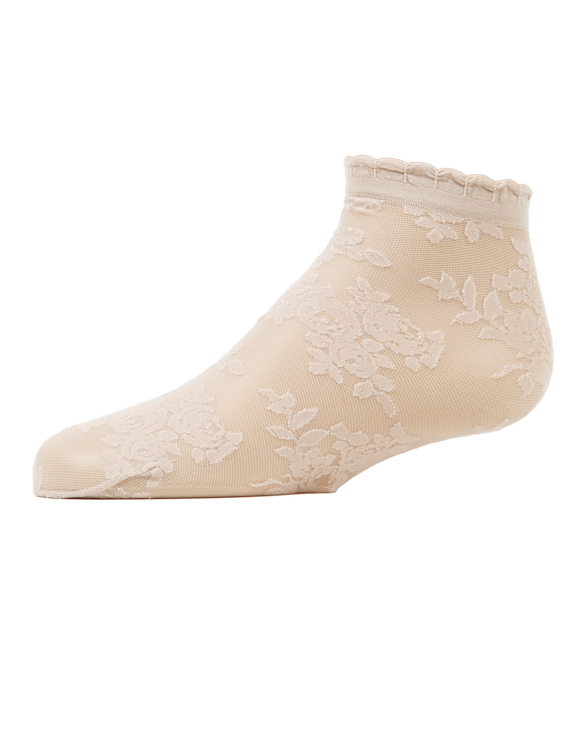 Botanic Sheer Girls Floral Embroidered Anklet Socks : Color: Winter White