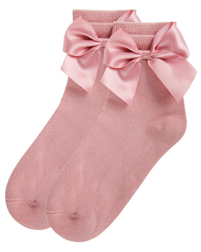 Girls' Silky Side Bow Anklet Socks : Color: Blush Pink