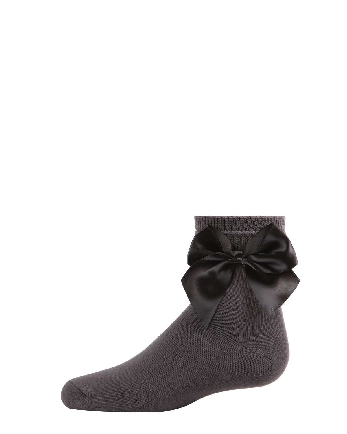 Girls' Silky Side Bow Anklet Socks : Color: Charcoal