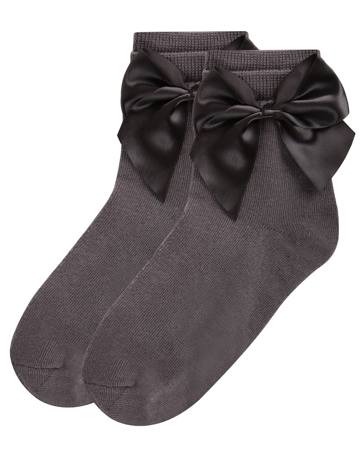 Girls' Silky Side Bow Anklet Socks : Color: Charcoal