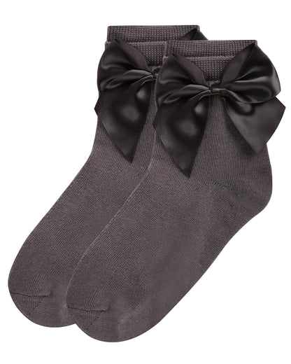 Girls' Silky Side Bow Anklet Socks : Color: Charcoal