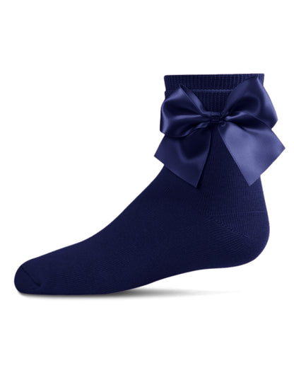 Girls' Silky Side Bow Anklet Socks : Color: Navy