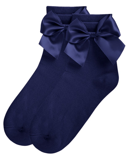Girls' Silky Side Bow Anklet Socks : Color: Navy