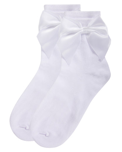 Girls' Silky Side Bow Anklet Socks : Color: White