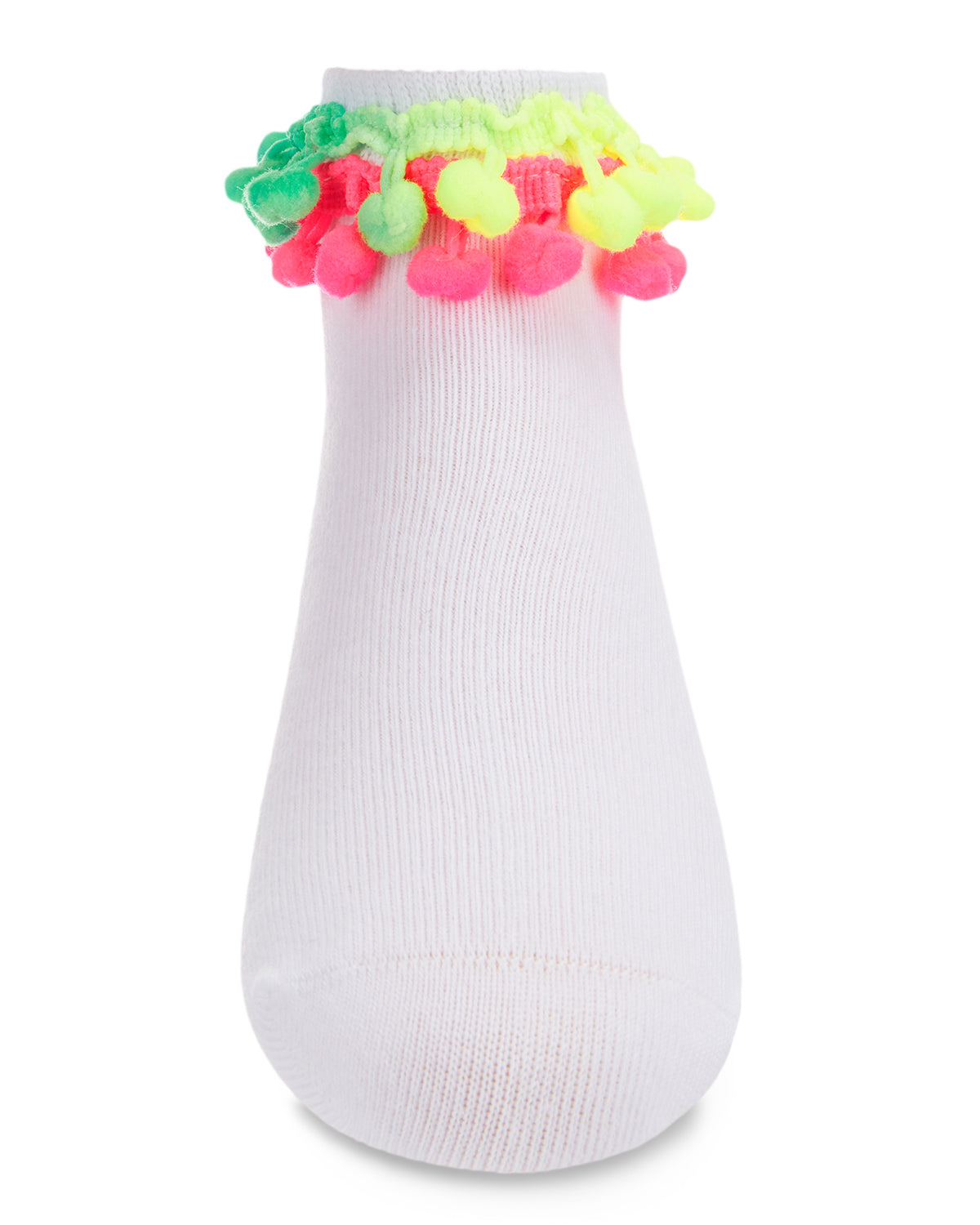 Neon Multi Pom-Pom Cotton Blend Girls Anklet Sock : Color: White