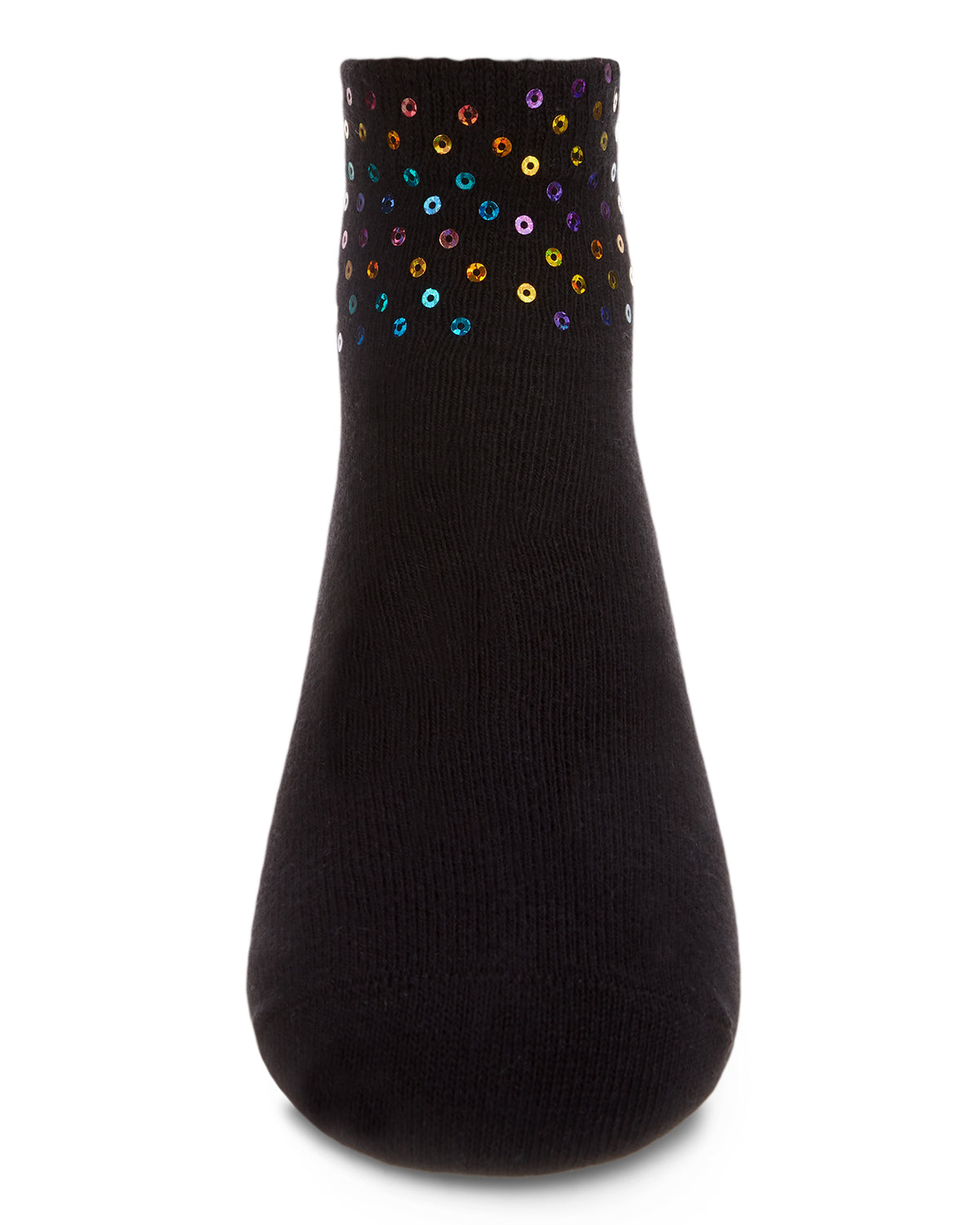 Multicolor Sequin Cotton Blend Girls Anklet Sock : Color: Black