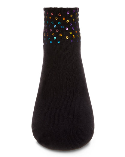Multicolor Sequin Cotton Blend Girls Anklet Sock : Color: Black