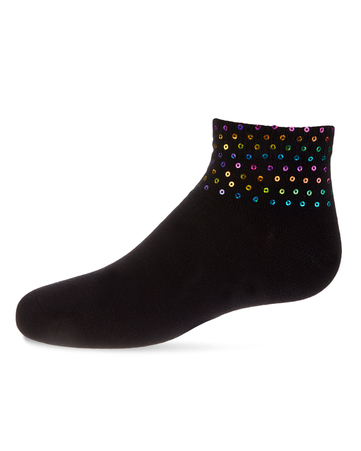 Multicolor Sequin Cotton Blend Girls Anklet Sock : Color: Black