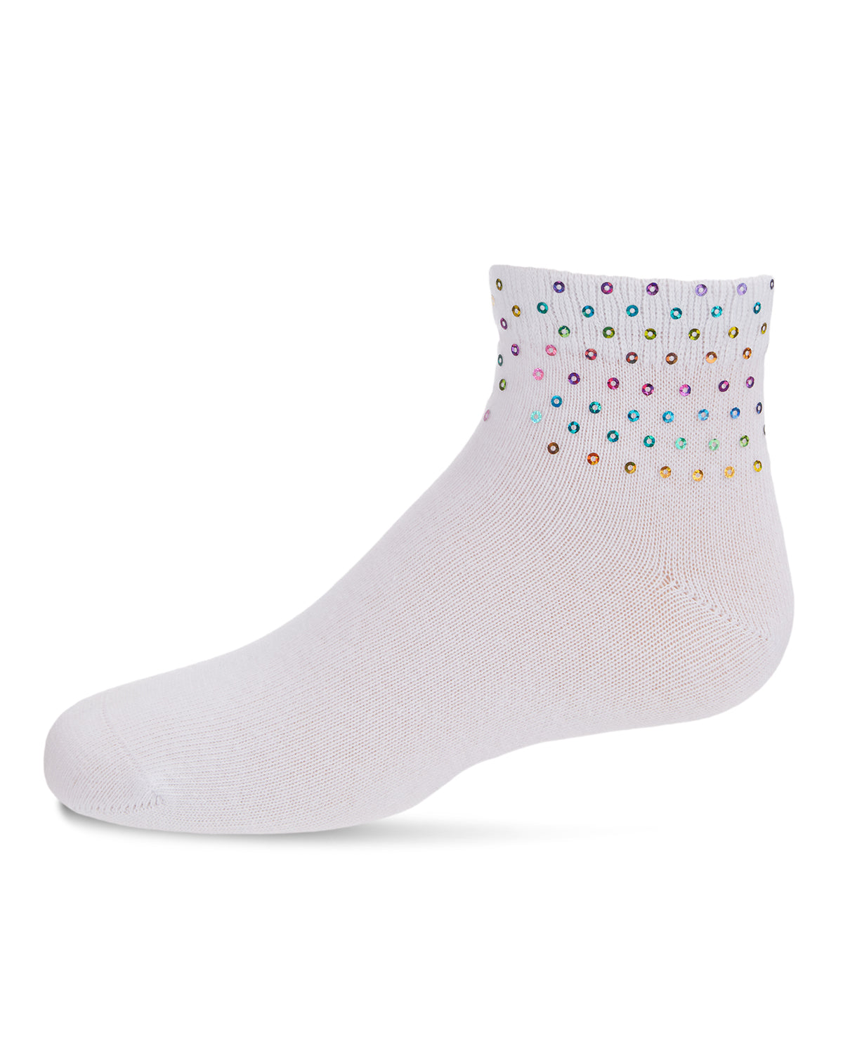 Multicolor Sequin Cotton Blend Girls Anklet Sock : Color: White