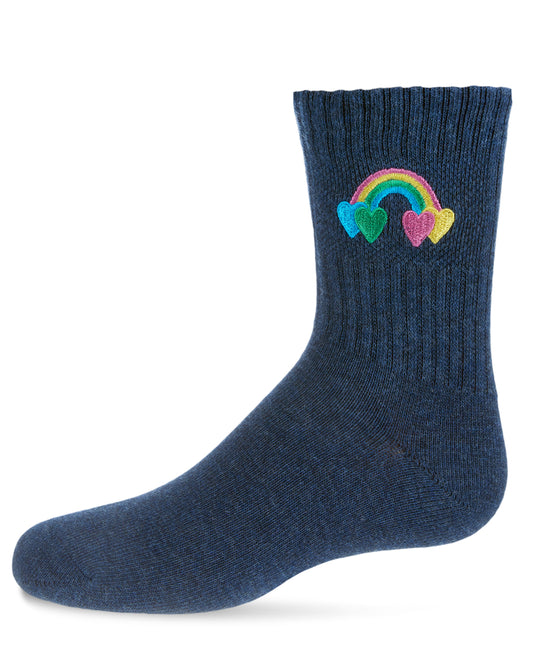 Rainbow Patch Kids Cotton Blend Crew Sock : Color: Medium Denim Heather