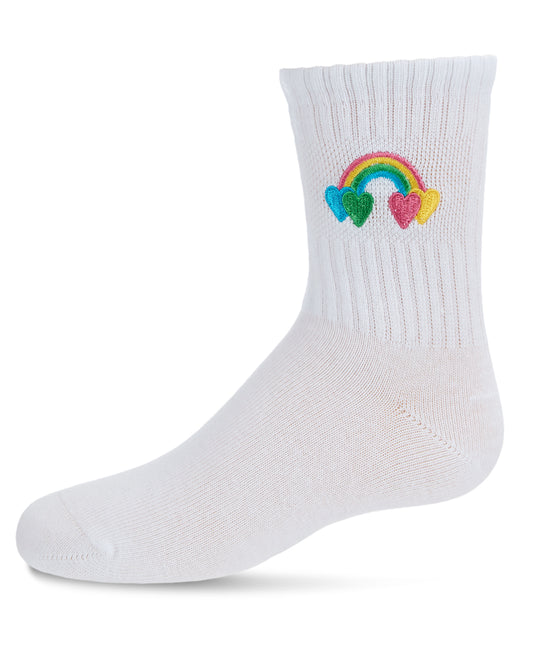 Rainbow Patch Kids Cotton Blend Crew Sock : Color: White