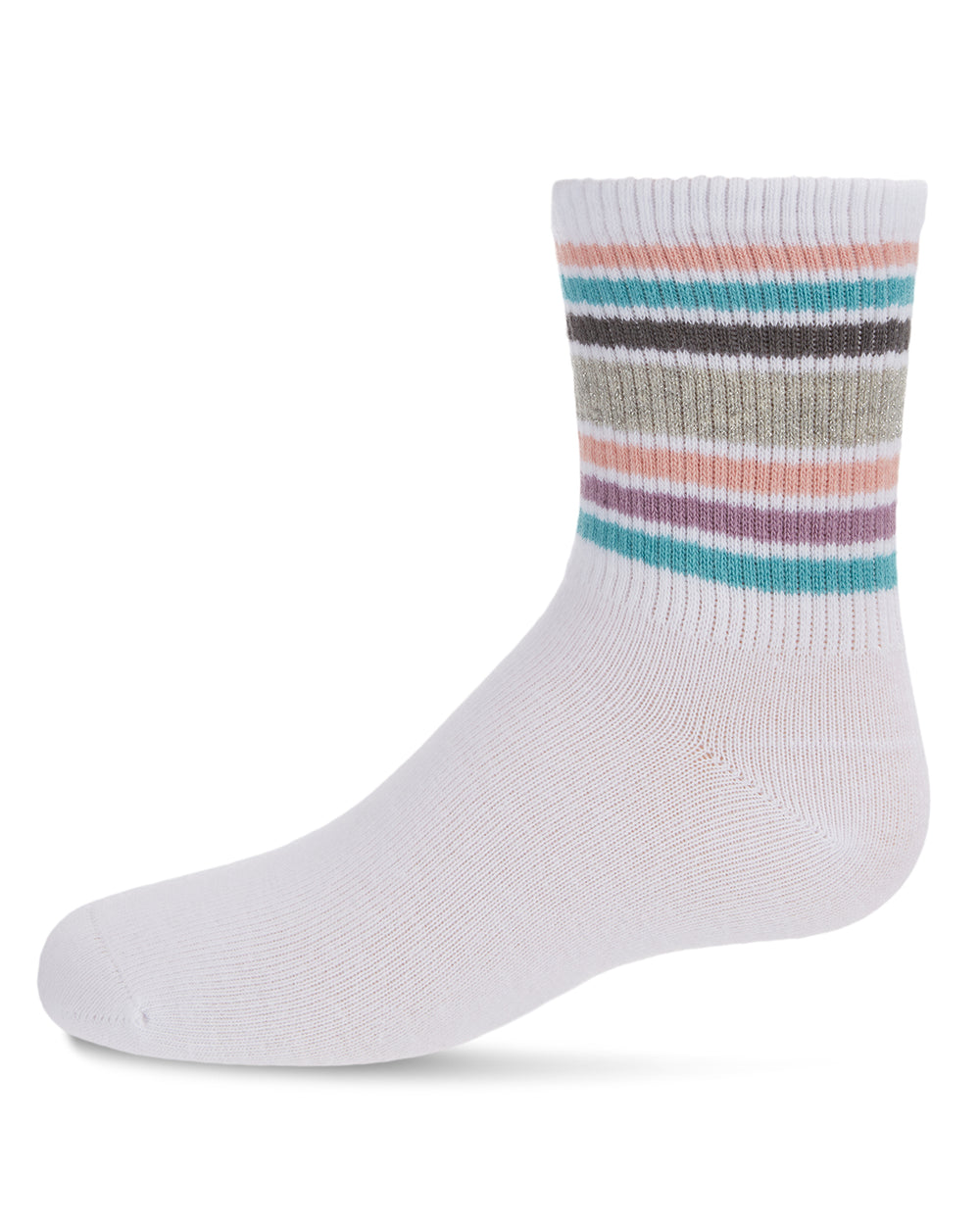 Metallic Sport Stripe Cotton Blend Crew Sock : Color: White