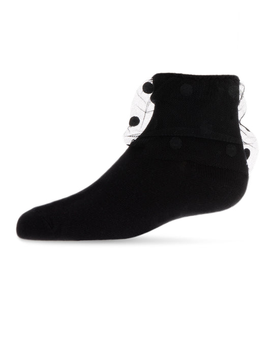 Flocked Dot Cotton Blend Tulle Anklet : Color: Black