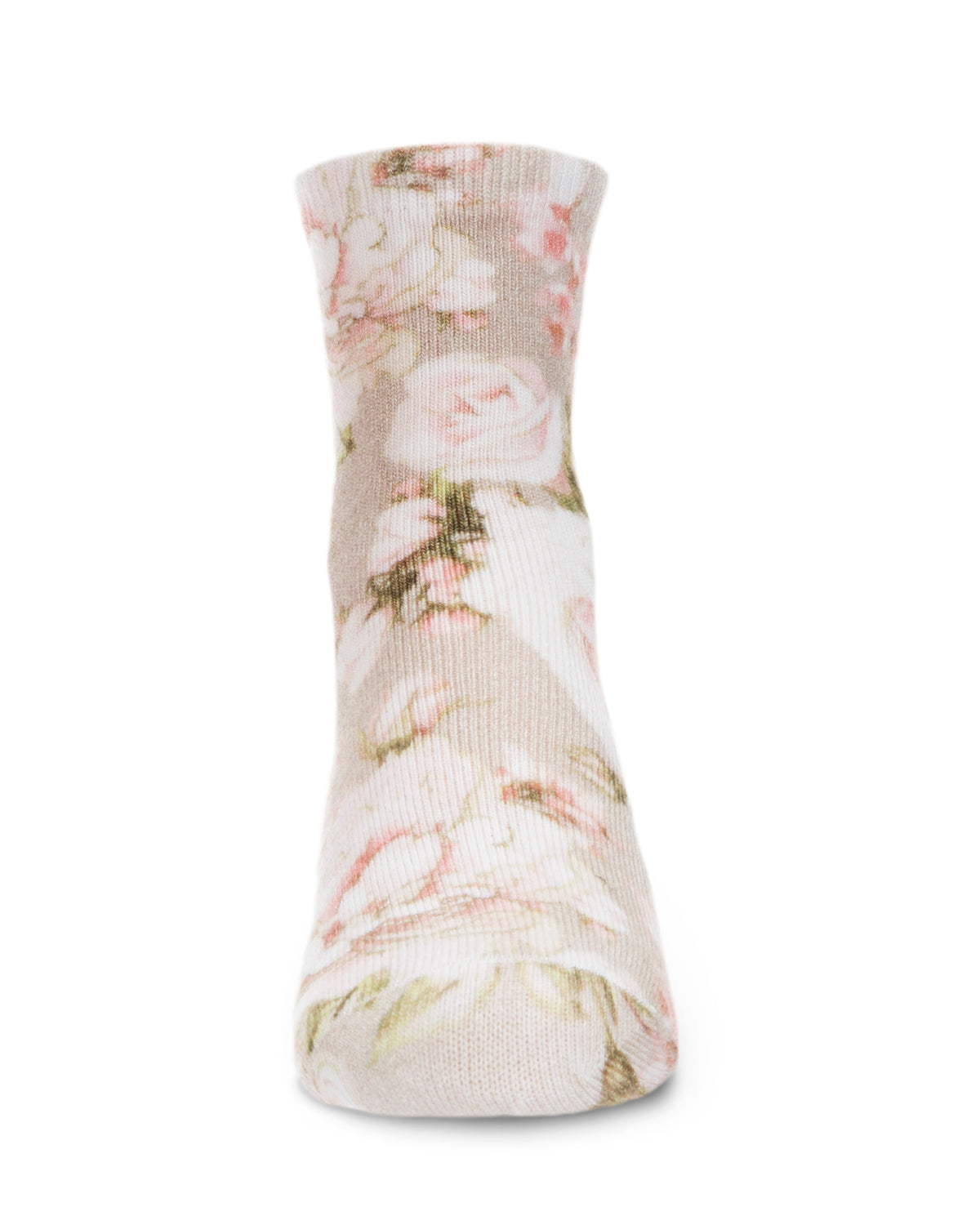 Rose Floral Bamboo Blend Crew Sock : Color: Taupe