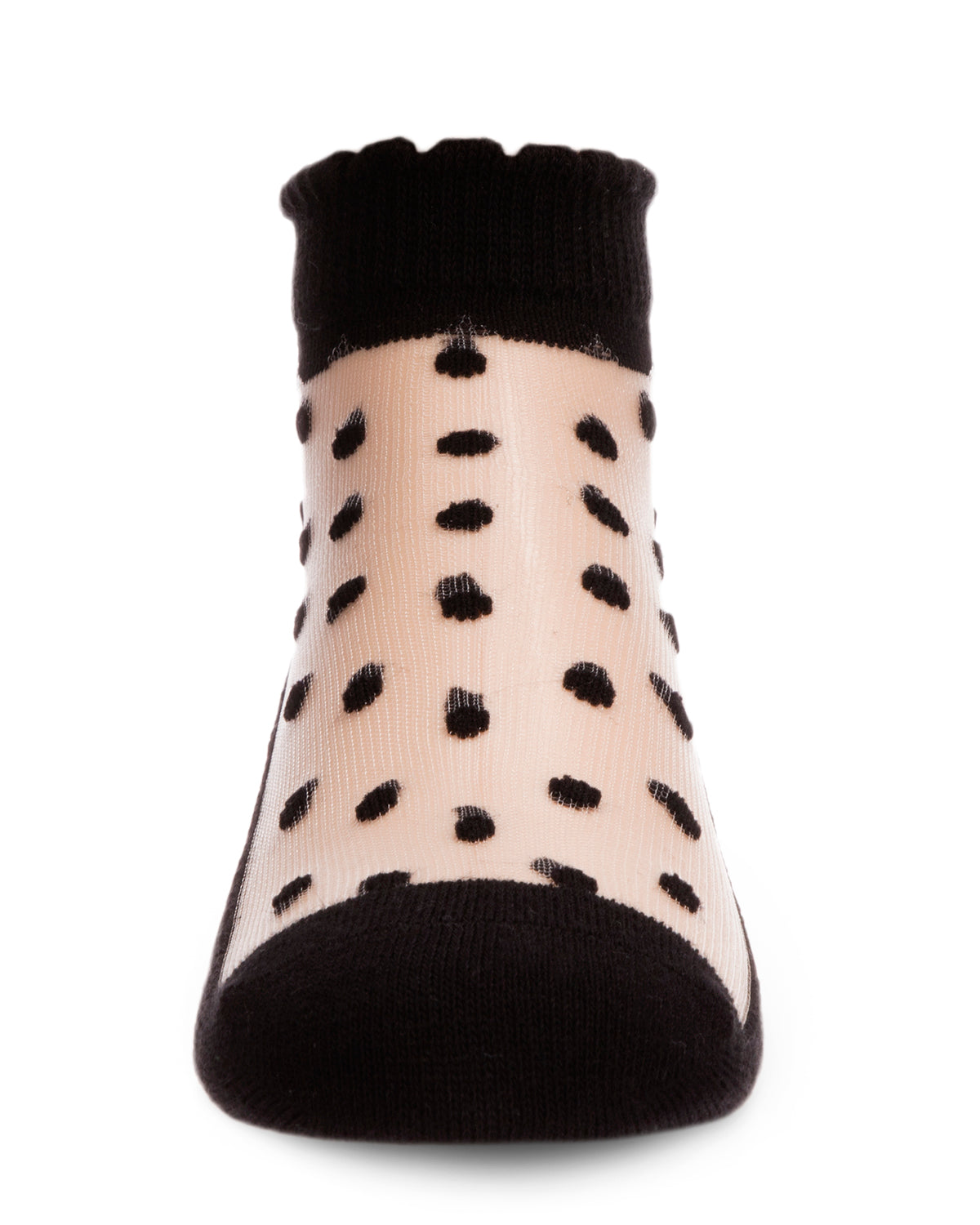 Sheer Cotton-Blend Flocked Dot Anklet with Scalloped Cuff : Color: Black