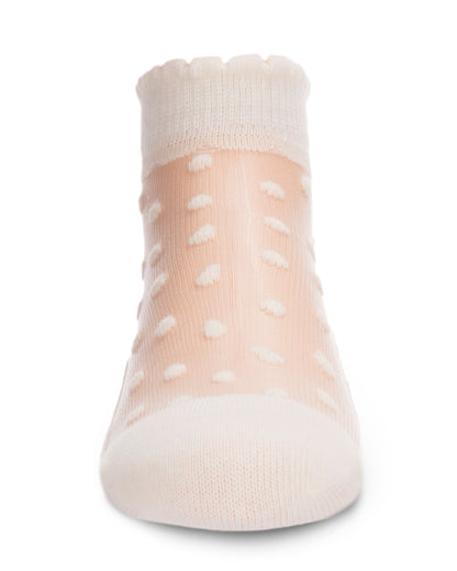 Sheer Cotton-Blend Flocked Dot Anklet with Scalloped Cuff : Color: Winter White