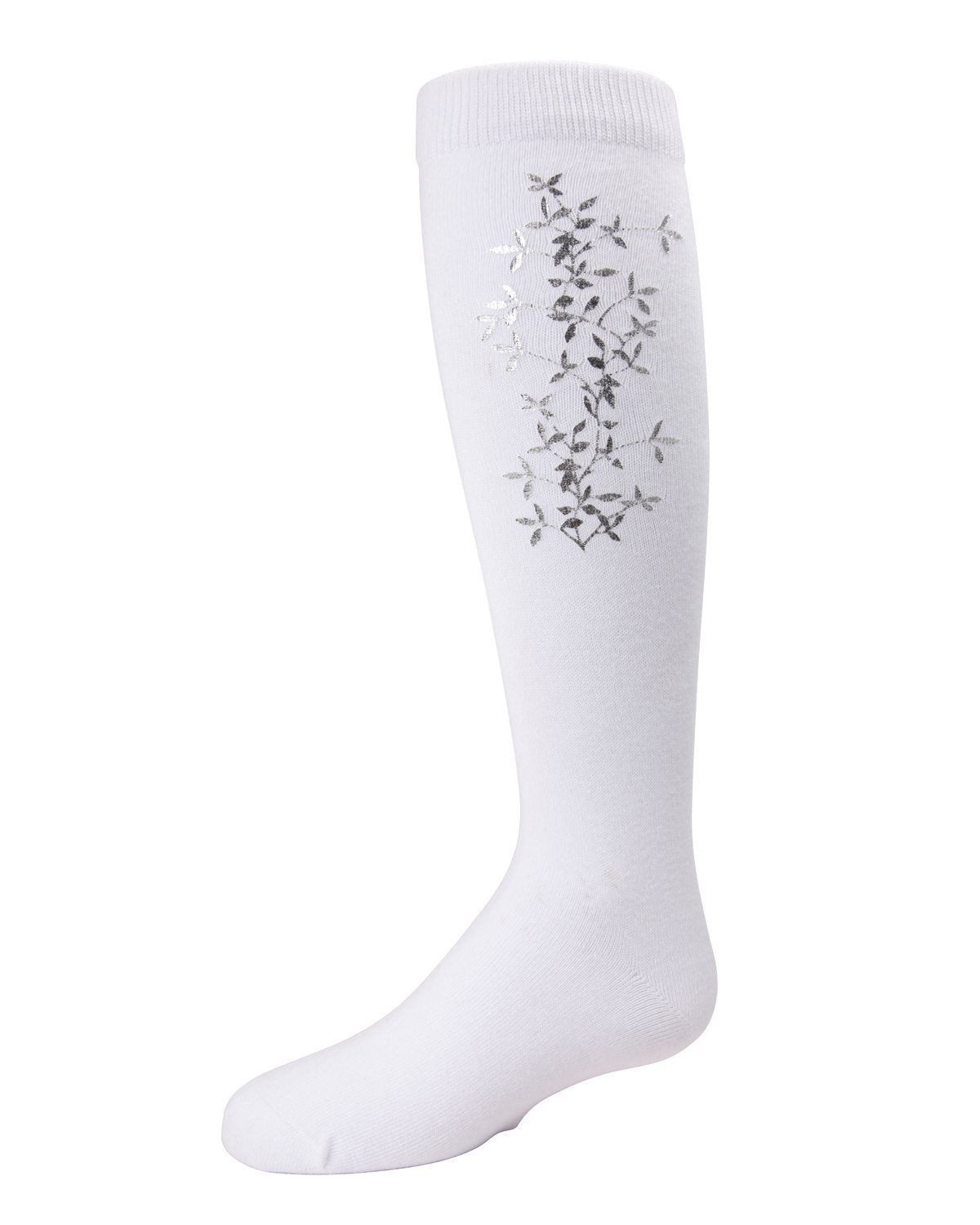 Foil and Foliage Cotton Blend Girls Knee Socks : Color: Winter White