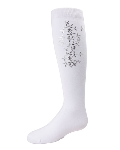 Foil and Foliage Cotton Blend Girls Knee Socks : Color: Winter White