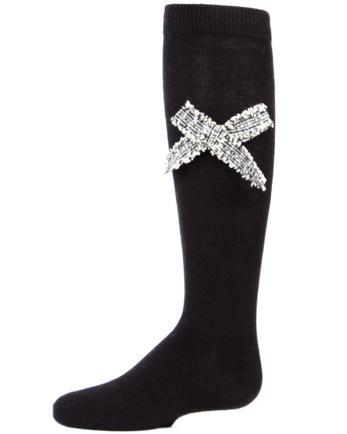 Tidy Little Bow Girls Cotton Blend Knee Socks : Color: Black