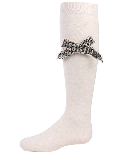 Tidy Little Bow Girls Cotton Blend Knee Socks : Color: Vanilla Ice
