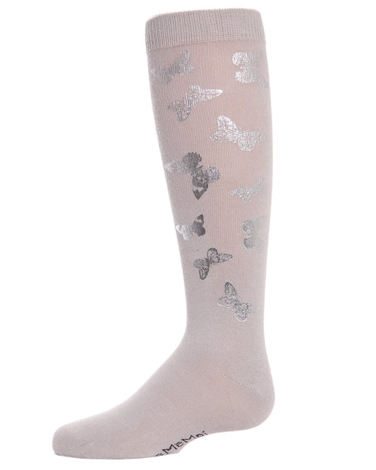 Gold and Gilded Butterfly Knee High Cotton Blend Girls Socks : Color: Gray