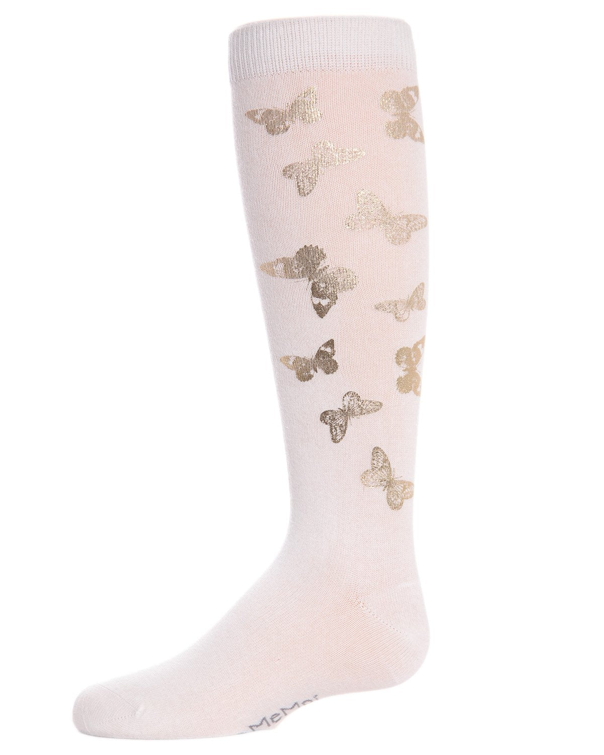Gold and Gilded Butterfly Knee High Cotton Blend Girls Socks : Color: Marshmallow