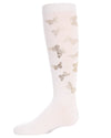 Gold and Gilded Butterfly Knee High Cotton Blend Girls Socks : Color: White