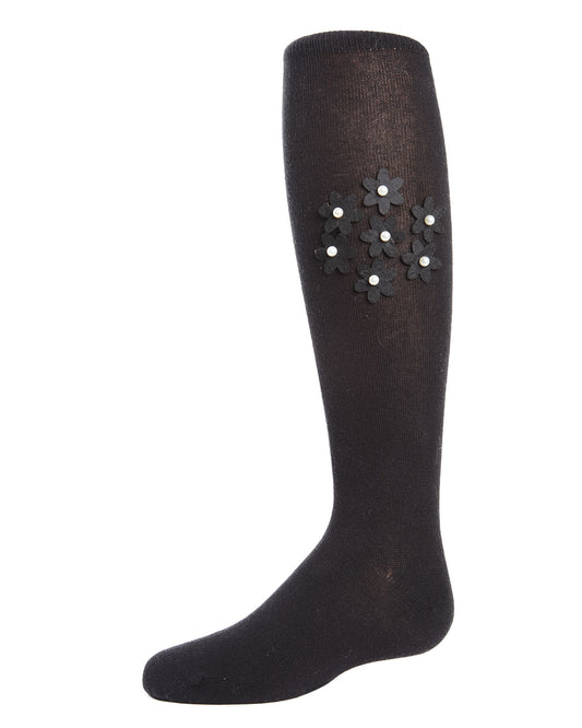 Floral Pearl Girls Cotton Blend Knee High Socks : Color: Black