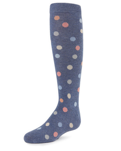 Polka Point Girls Cotton Blend Knee Socks : Color: Denim