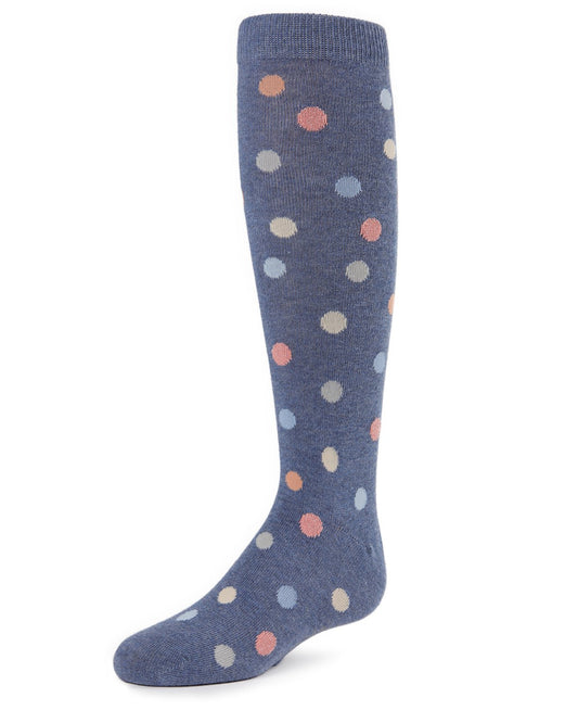 Polka Point Girls Cotton Blend Knee Socks : Color: Denim
