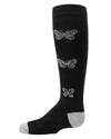 Girls' Glitter Butterfly Cotton Knee High Socks : Color: Black