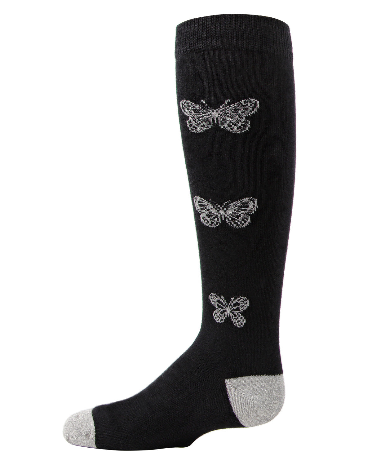 Girls' Glitter Butterfly Cotton Knee High Socks : Color: Black