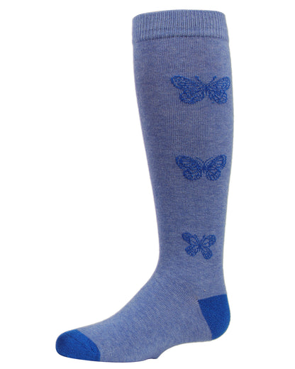 Girls' Glitter Butterfly Cotton Knee High Socks : Color: Denim