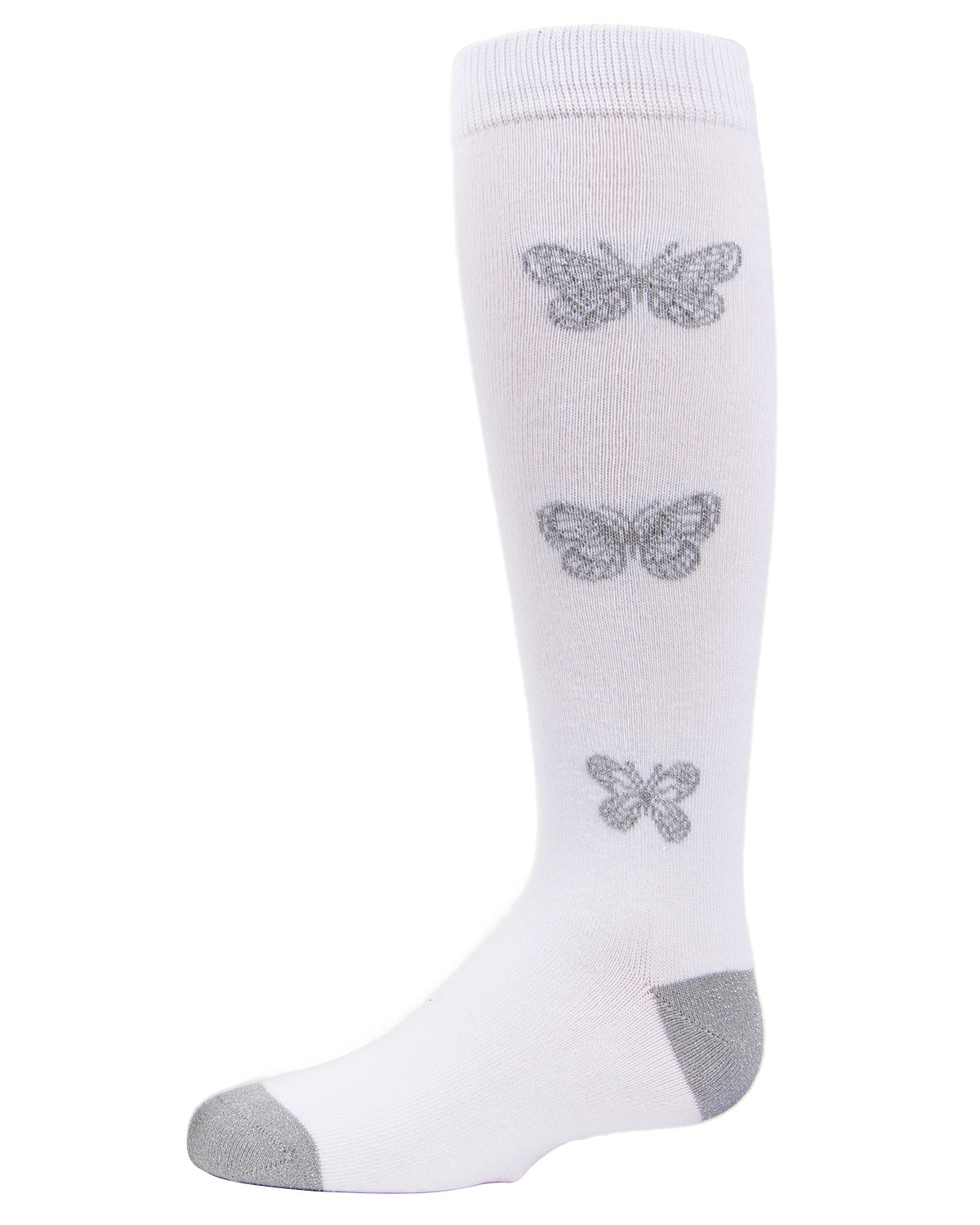 Girls' Glitter Butterfly Cotton Knee High Socks : Color: White