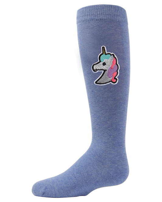 Girls' Glitter Unicorn Knee-High Socks : Color: Denim