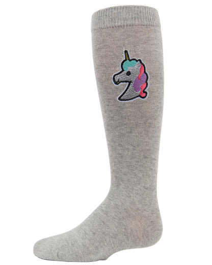 Girls' Glitter Unicorn Knee-High Socks : Color: Gray