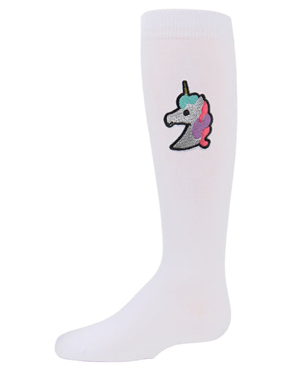 Girls' Glitter Unicorn Knee-High Socks : Color: White