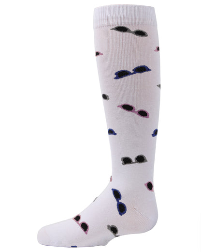 Girls' Glitzy Sunglasses Knee-High Socks : Color: White