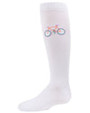 Girls' Embroidered Bicycle Knee-High Socks : Color: White