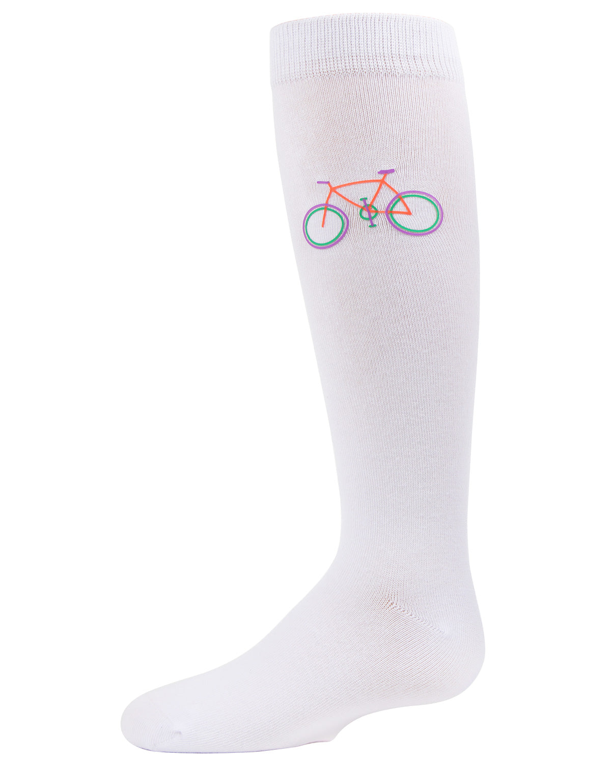 Girls' Embroidered Bicycle Knee-High Socks : Color: White