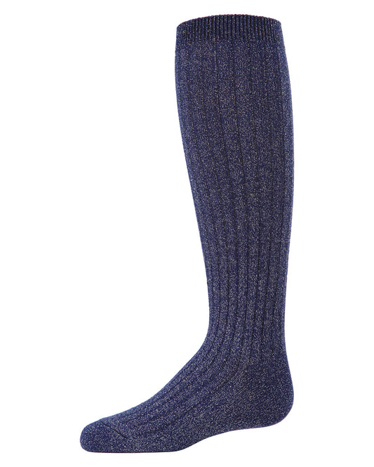 Girls' Ribbed Shimmer Knee-High Socks : Color: Navy