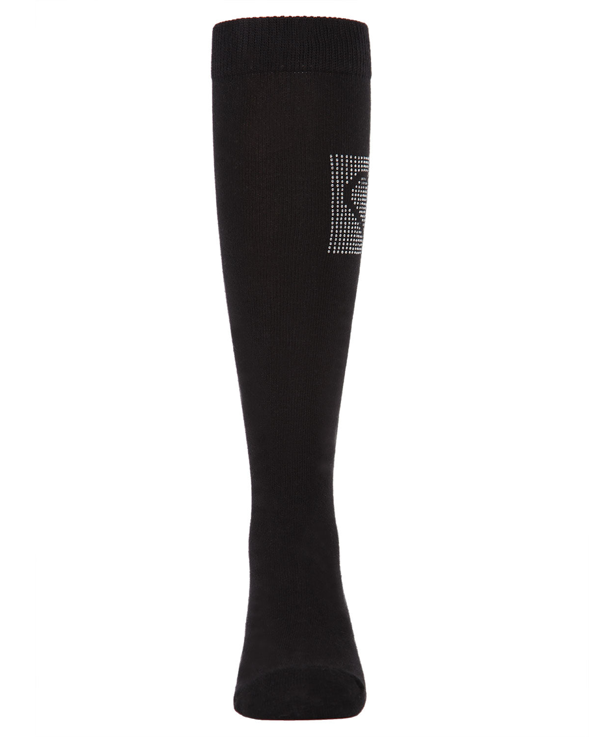 Rhinestone Heart Girls Knee High Cotton Blend Socks : Color: Black