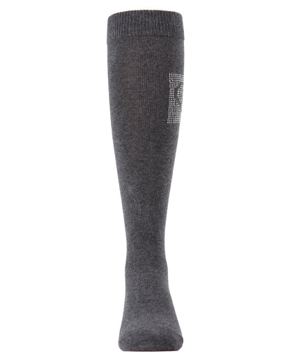 Rhinestone Heart Girls Knee High Cotton Blend Socks : Color: Charcoal